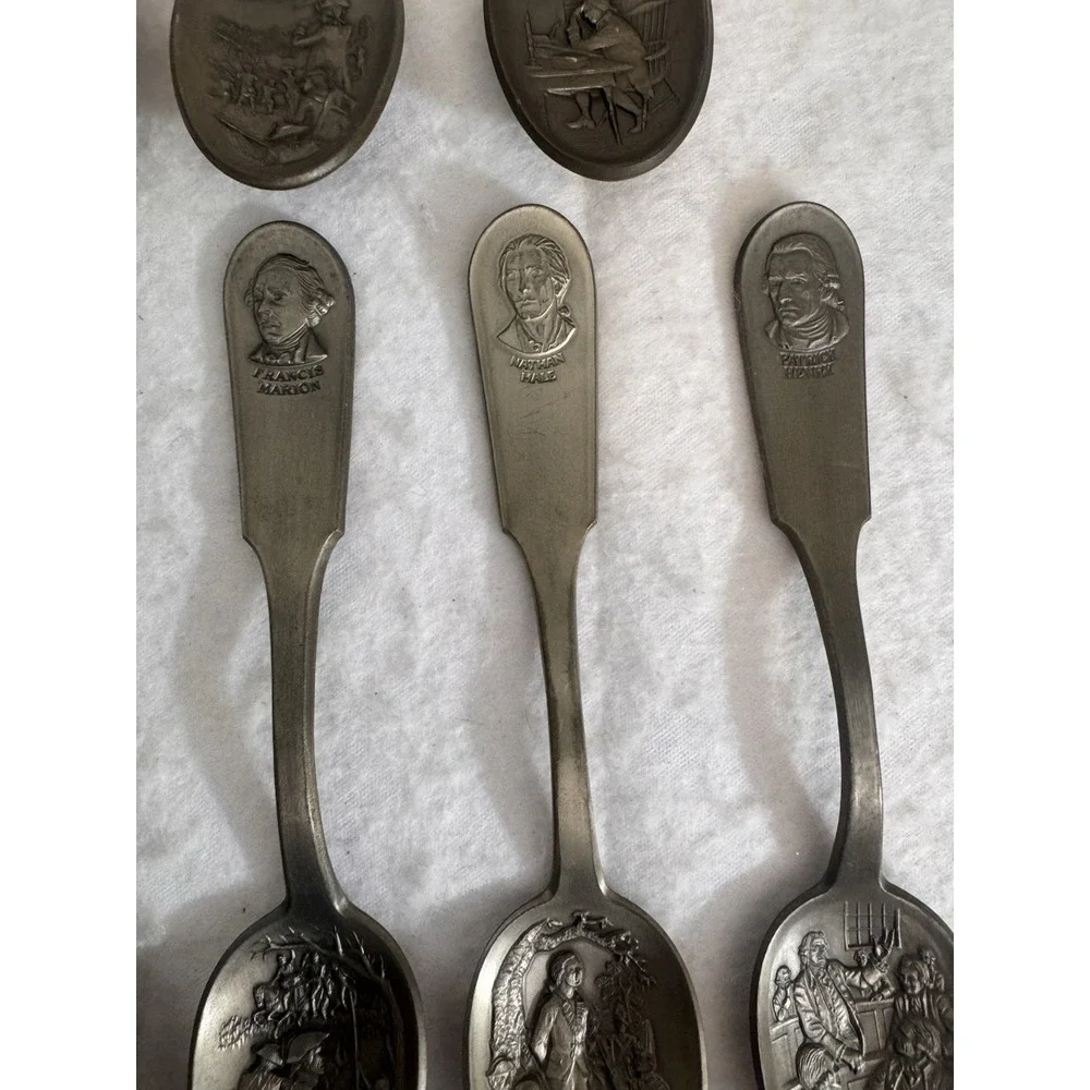 VTG Franklin Mint Pewter Spoon Set American Patriot Political Military Leader 13